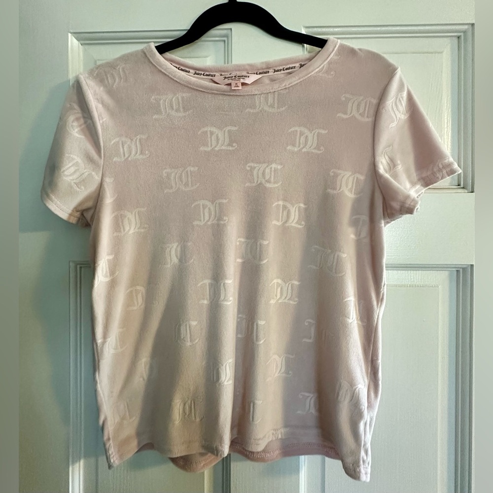 Juicy Couture Light Pink Velour Logo Short Sleeve Tee Size Medium